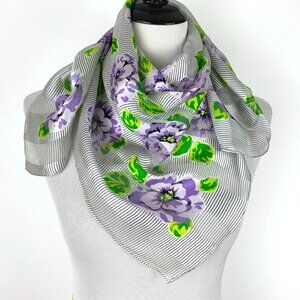 Vintage 90s Diane Von Furstenberg Sheer Silk Square Scarf - Purple Pansy 31"